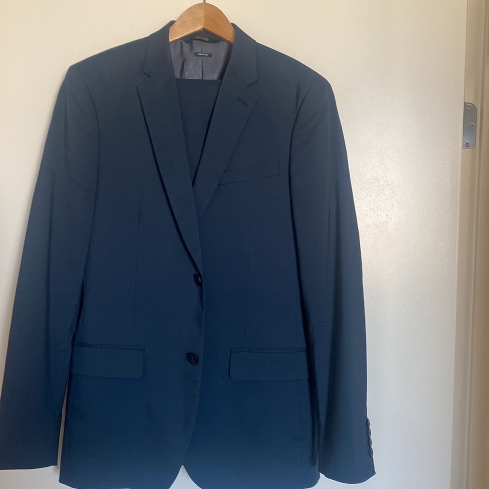 Perry Ellis Blue Slim Fit 2 Piece Suit Men's Pants Size 34x30 Jacket 42R